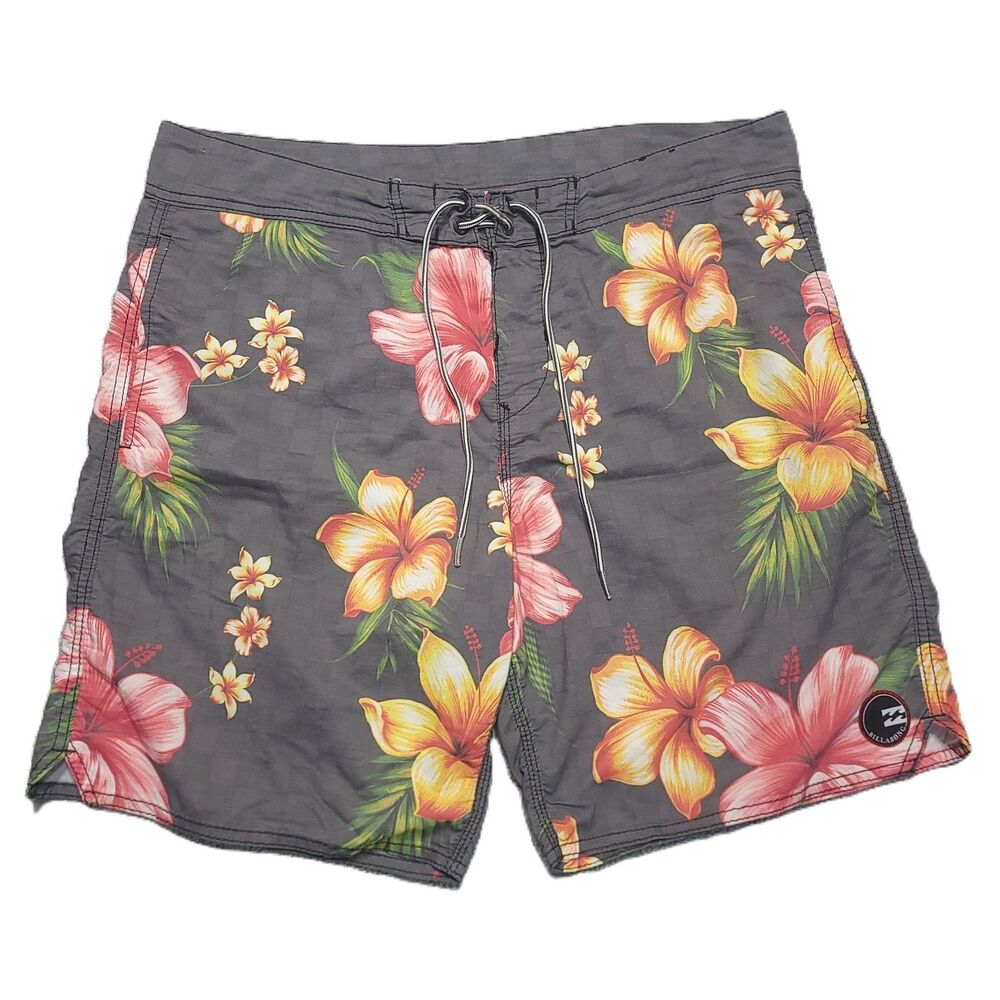 Billabong Board Shorts Mens 36 Floral Hibiscus Print Y2K Surf Beach Swim Trunks